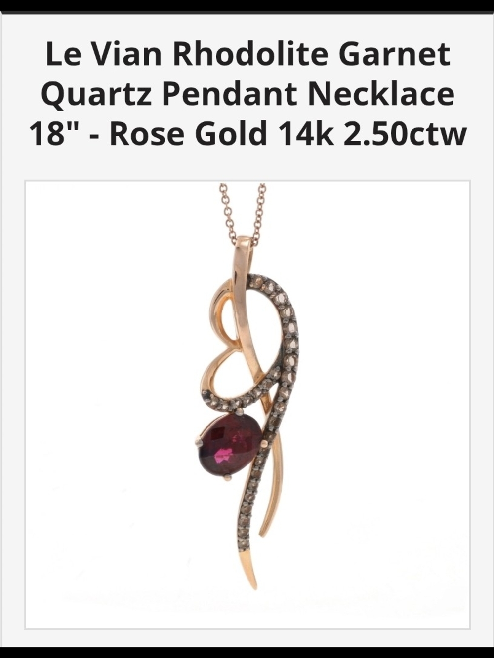 NEW 14k Le Vian Rose Gold Garnet w/ Chocolate Quartz Ribbon Pendant